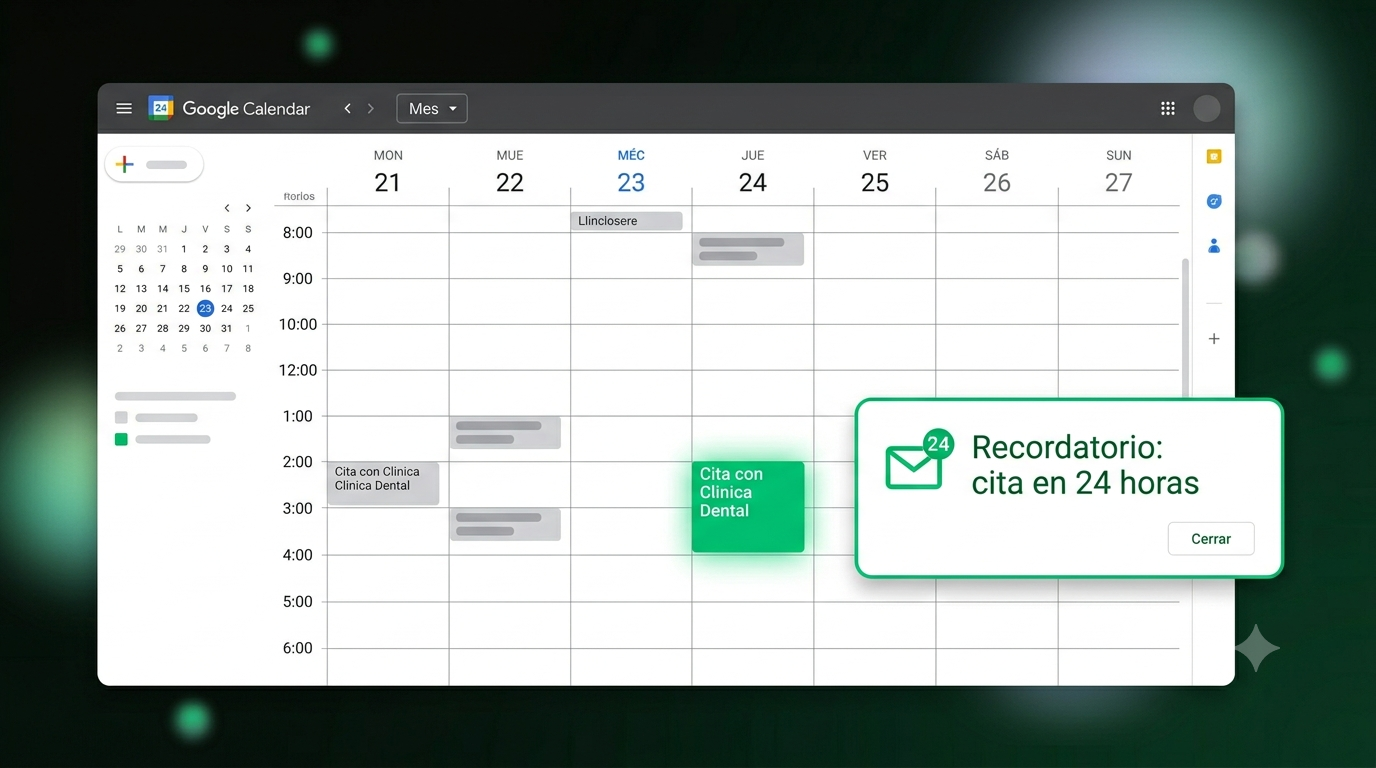 Calendario con cita sincronizada y recordatorio