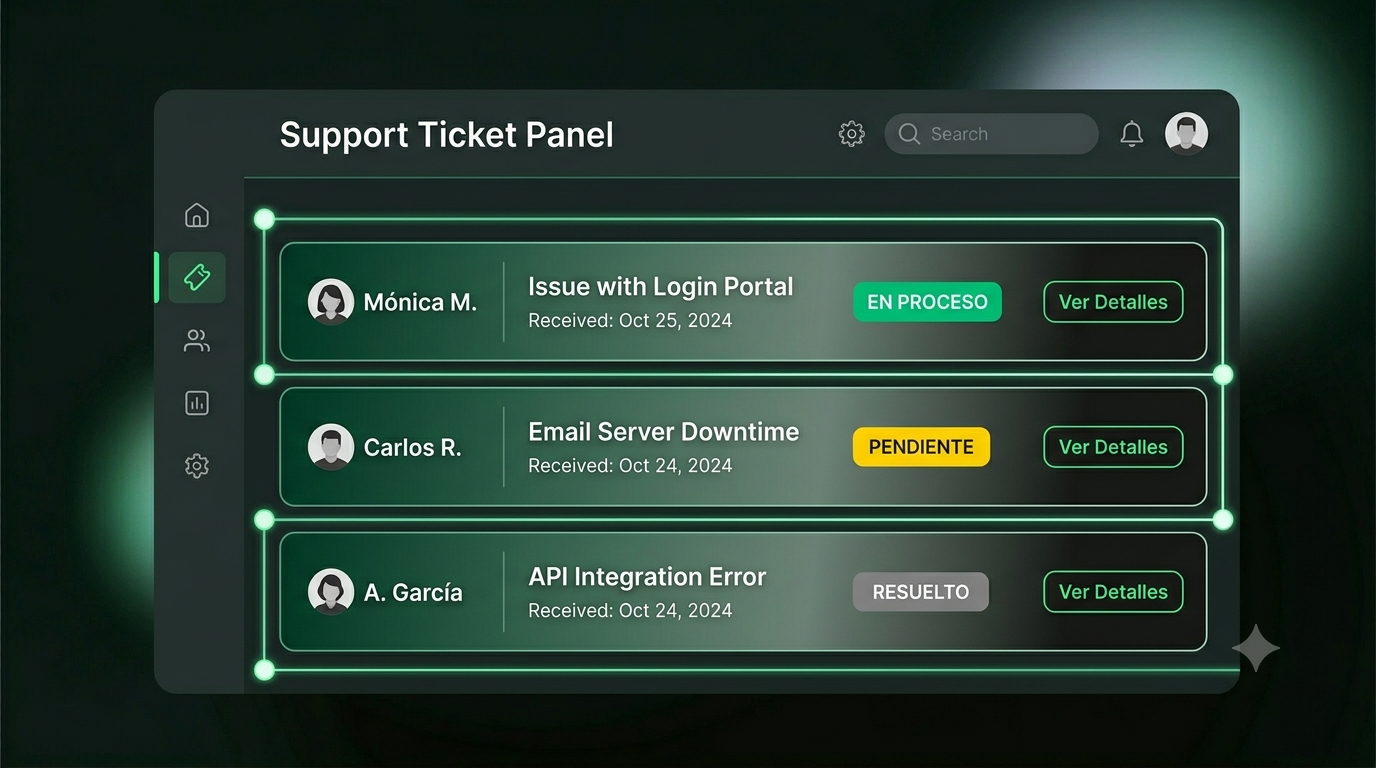 Panel de tickets de soporte