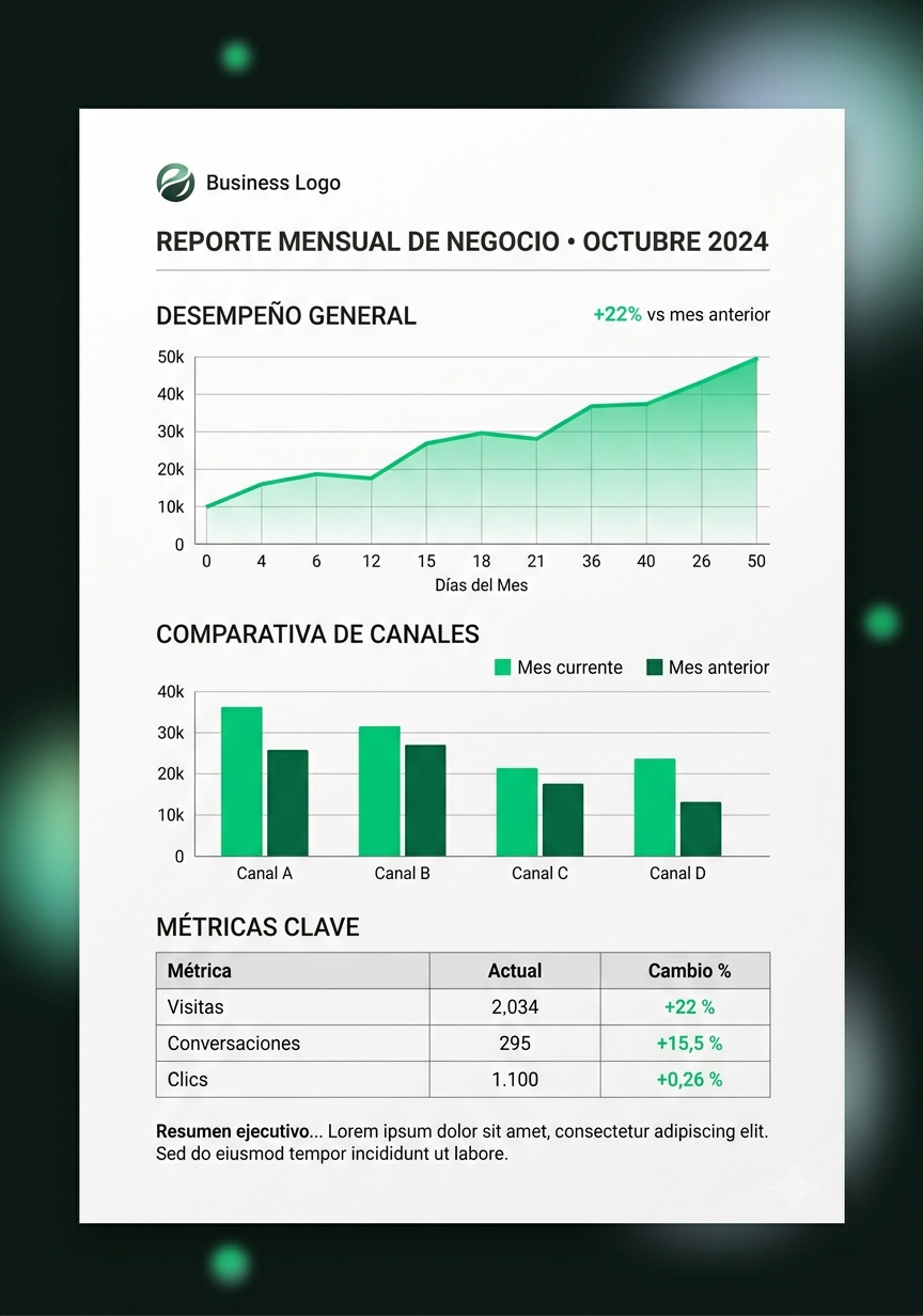 Reporte mensual de rendimiento con gráficos