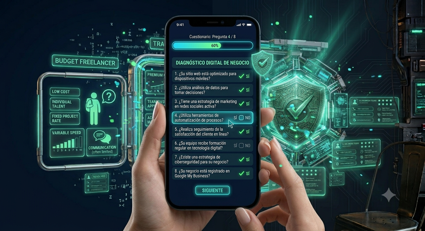 Las 8 preguntas del diagnóstico digital de WebAgencIA evaluando la presencia de un negocio