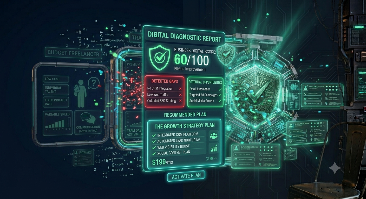 Reporte de resultado del diagnóstico digital con puntaje, brechas detectadas y plan recomendado